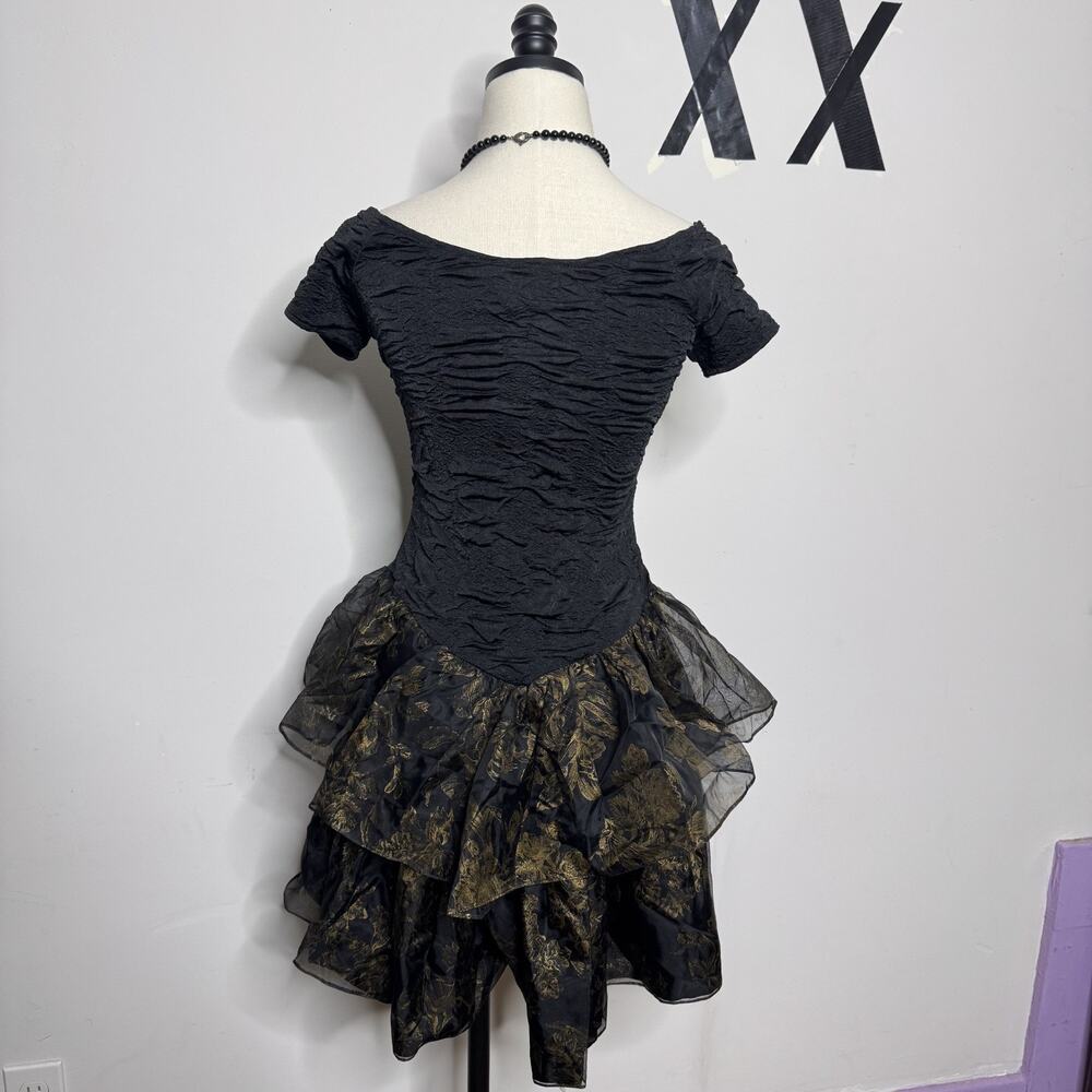Vintage 80s Black Lace Tulle Party Girl Prom Dress • Fairy Formal Betsey Cyndi M - Picture 4 of 9